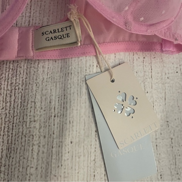 NWT SCARLETT GASQUE Women’s Pink Lace Sheer Polka Dot Bra Size 32B - Picture 6 of 9